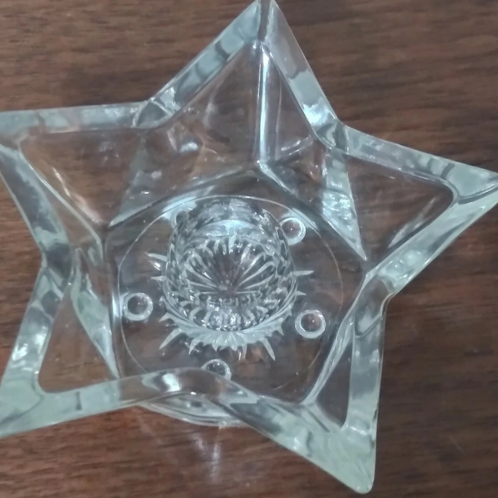 Vintage Clear Glass Star Shaped Candlestick Holders - 2pcs Set